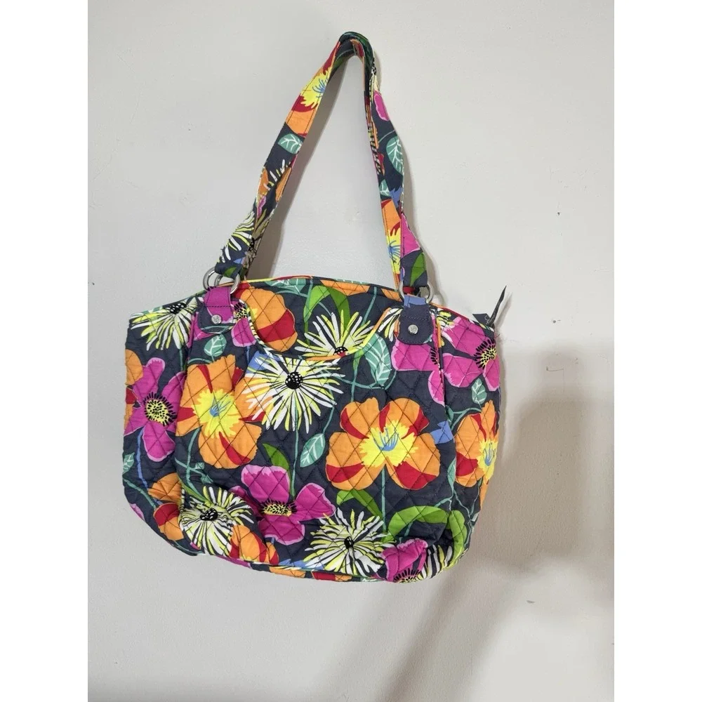 Vera Bradley Black Pink Yellow Jazzy Blooms Shoulder Tote Bag